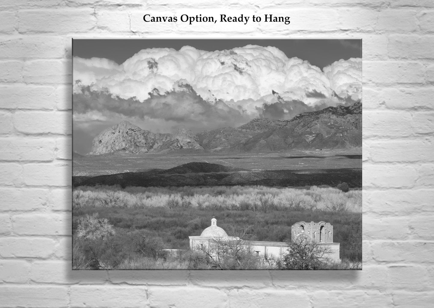 Tumacacori Mission Artwork – Black and White Tucson Landscape