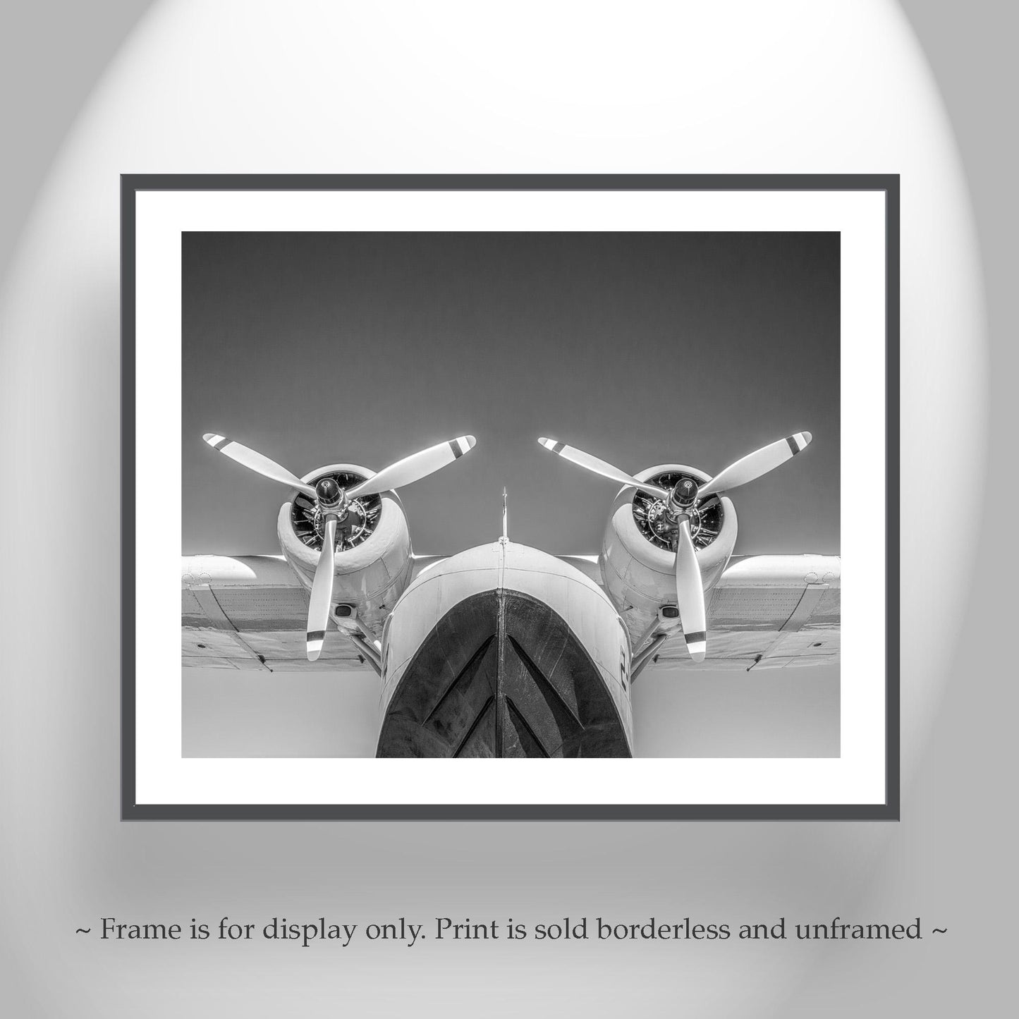 Seaplane Aviation Art Artwork with Flying Boat in Black and White