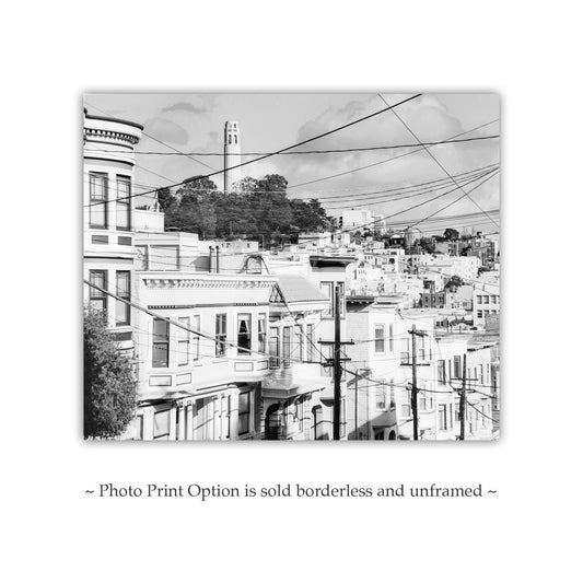 Coit Tower San Francisco Art Print in Black & White with Telegraph Hill