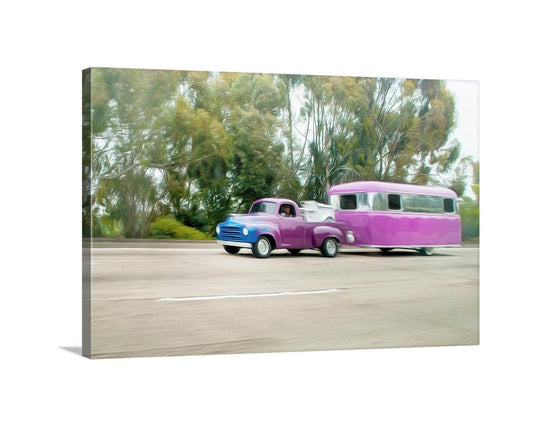 Studebaker Truck Art Print with Vintage Airstream Trailer | Truck Lover Gift