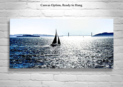 San Francisco Bay Sailing Panoramic Art on Framed Canvas