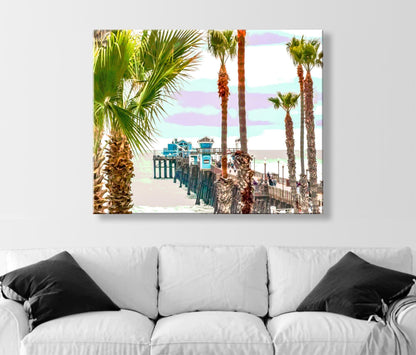 Oceanside Pier Art Print at San Diego California Coast | Beautiful Beach Palm Trees | California Living Gift Photo