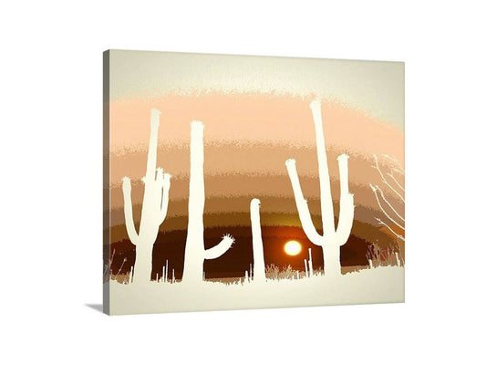Desert Cactus Art Print with Arizona Landscape Sunset
