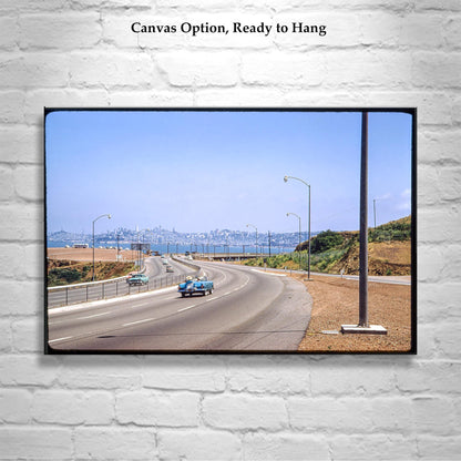 Sausalito California San Francisco Bay Vintage Photography Print | Ford Thunderbird on Freeway