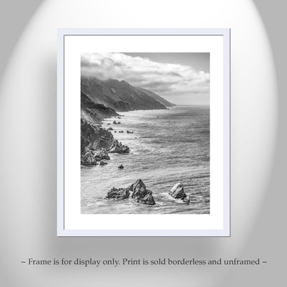 Pacific Coast Black and White Framed Art Print | Big Sur California