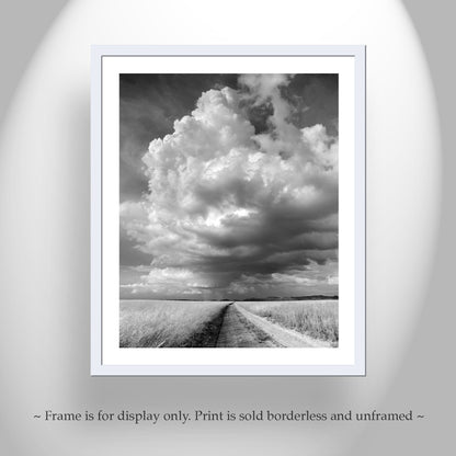 Black and White Western Prairie Landscape Print – Thunderstorm Art