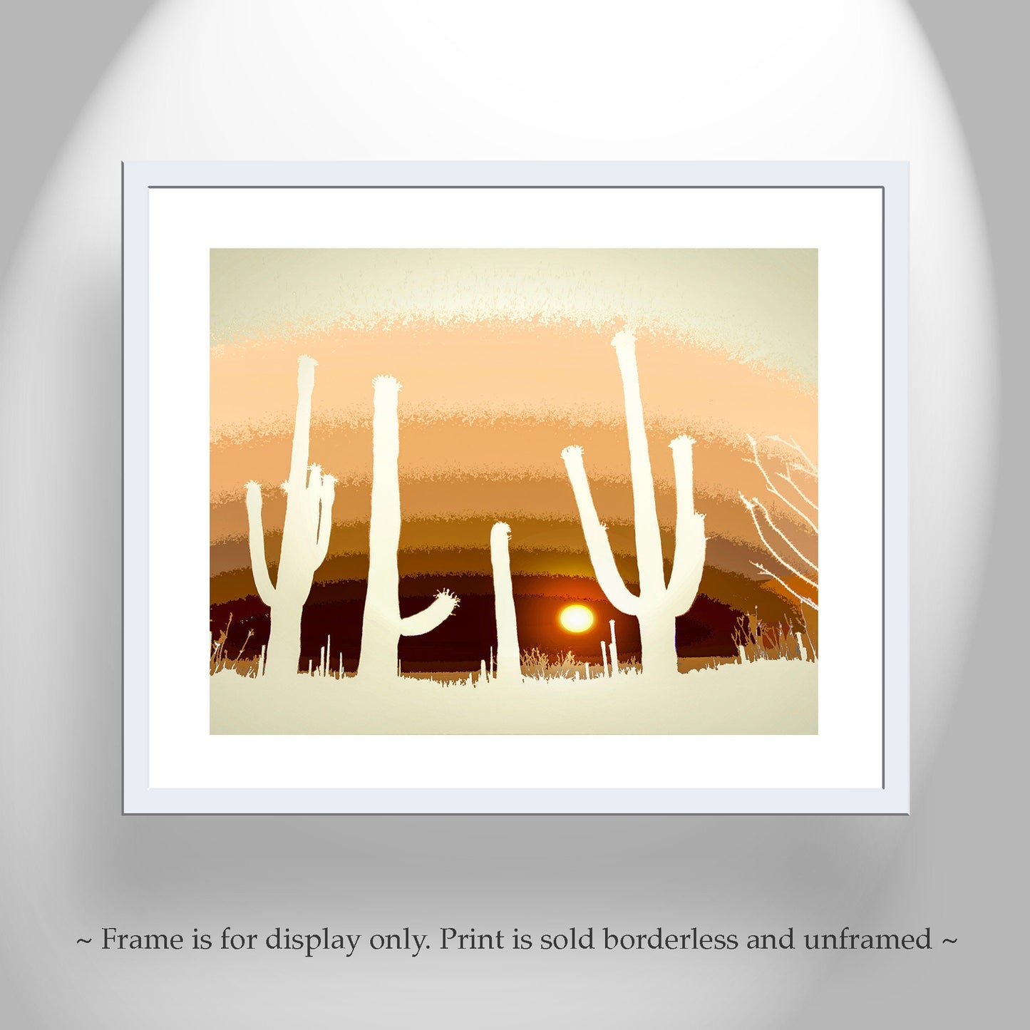 Desert Cactus Art Print with Arizona Landscape Sunset