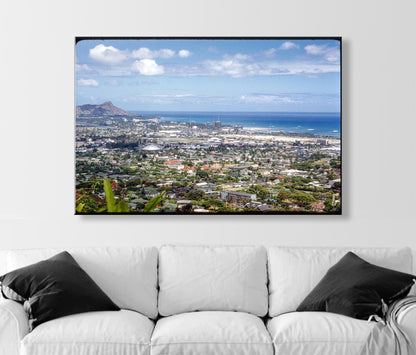 Honolulu Hawaii Panorama Wall Art Print – Vintage Photograph of Diamond Head, Waikiki Beach & Pacific Ocean | Hawaiian Home Decor