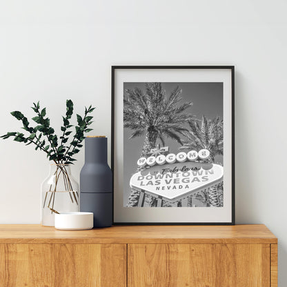 Vintage Vegas Art Print | Black and White Neon Art Decor