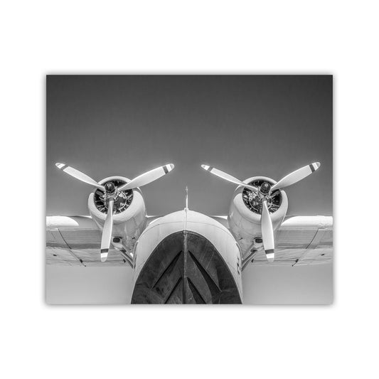 Seaplane Aviation Art Artwork with Flying Boat in Black and White
