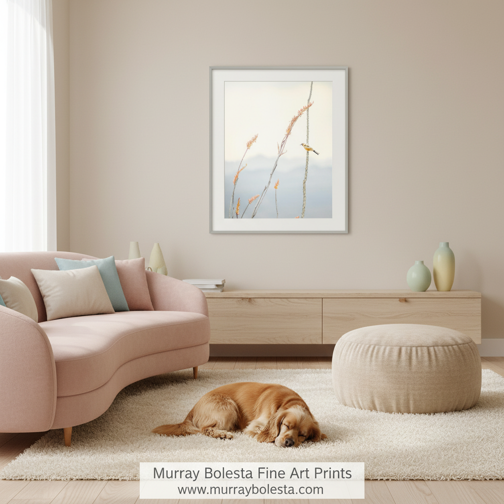 Yellow Warbler on Ocotillo Pastel Art Print | Tucson Az Bird Photo