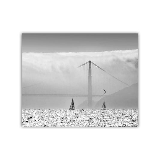 Kitesurf and Sailing Art Print – San Francisco Bay Pic in Black and White