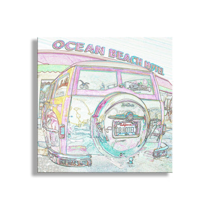 San Diego Ocean Beach Woody Surf Wagon Car Art Print in Pastel