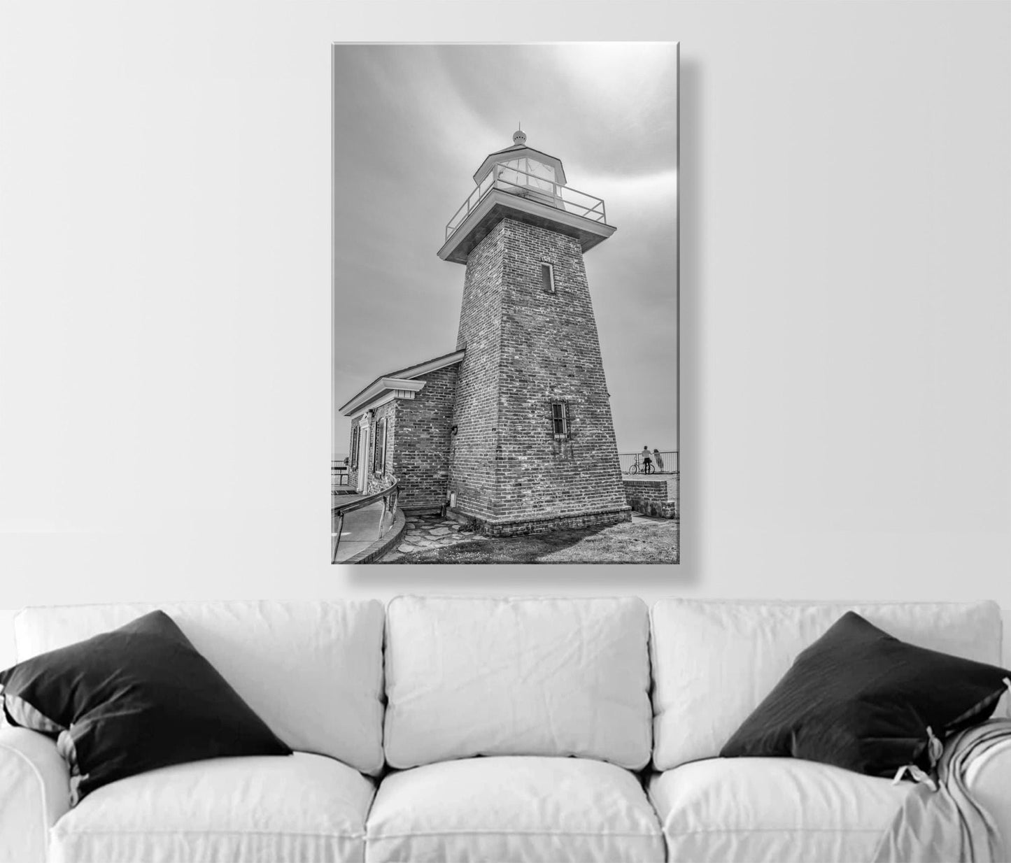 Santa Cruz Lighthouse Picture – B&W California Surf Wall Decor