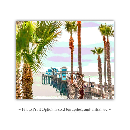 Oceanside Pier Art Print at San Diego California Coast | Beautiful Beach Palm Trees | California Living Gift Photo