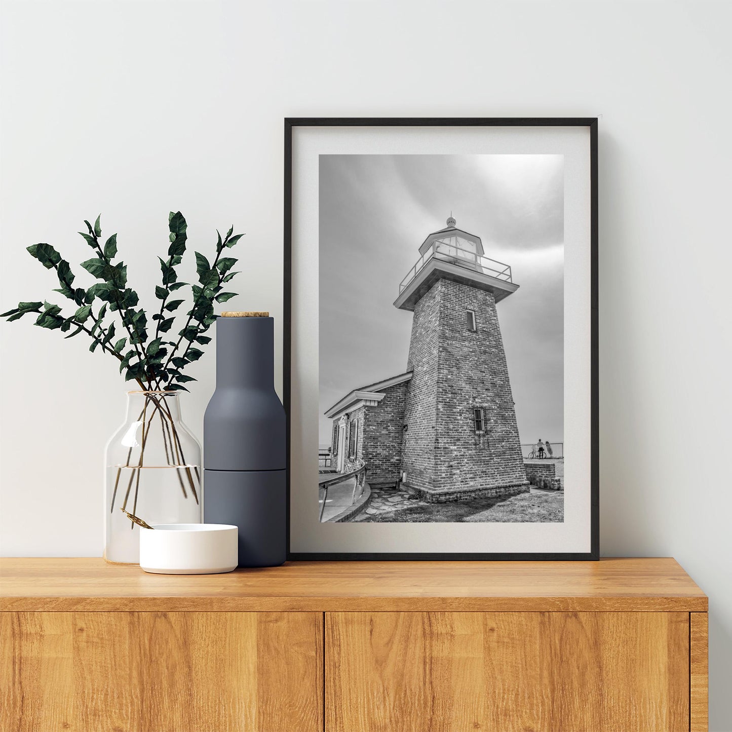 Santa Cruz Lighthouse Picture – B&W California Surf Wall Decor