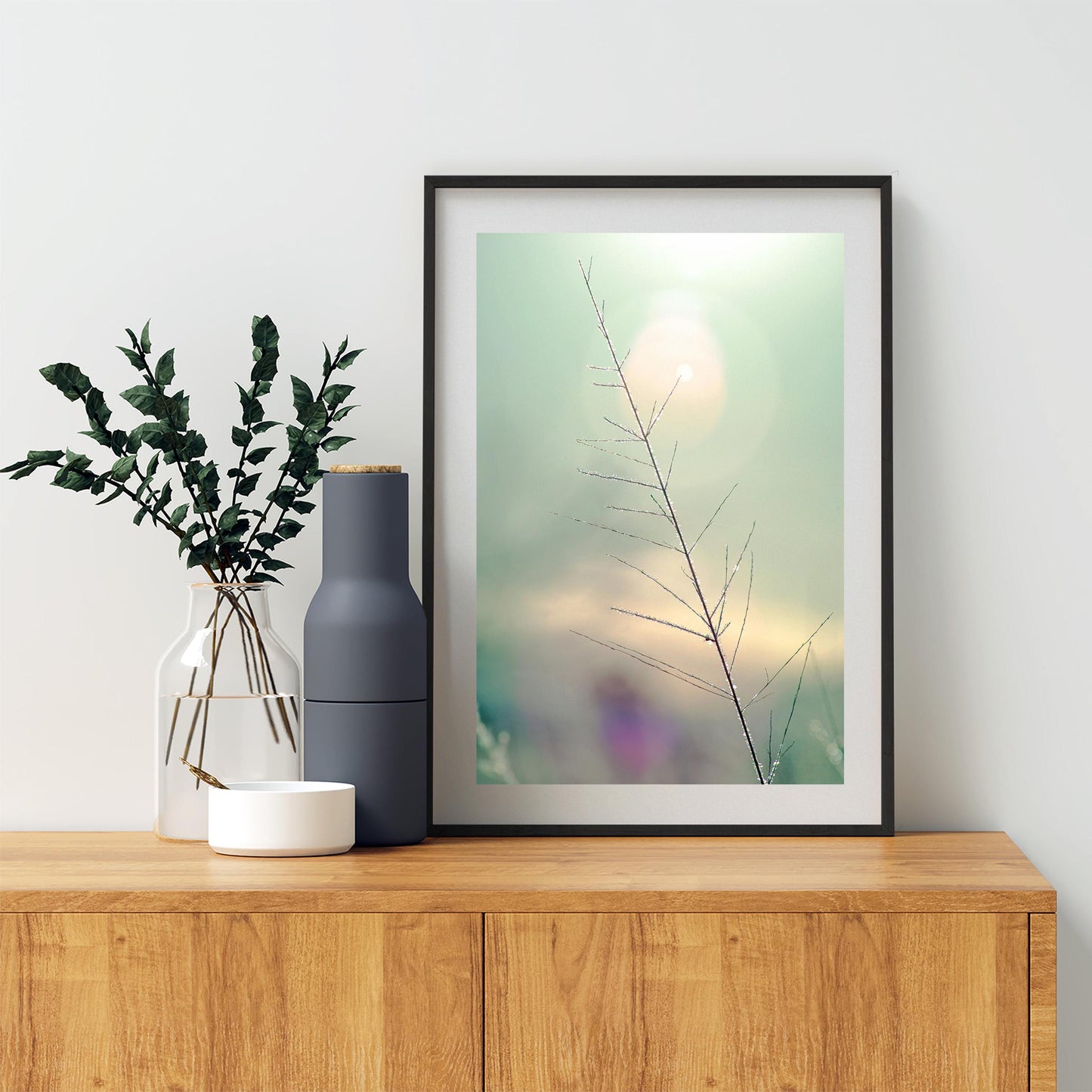 Minimalist Nature Art Print | Winter Frost on Grass | Serene Wall Decor