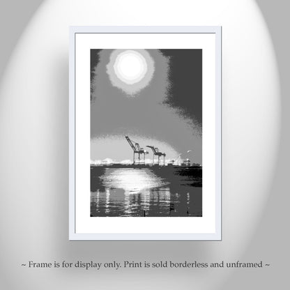 Oakland Art Print | Port of Oakland Harbor Cranes in Black and White