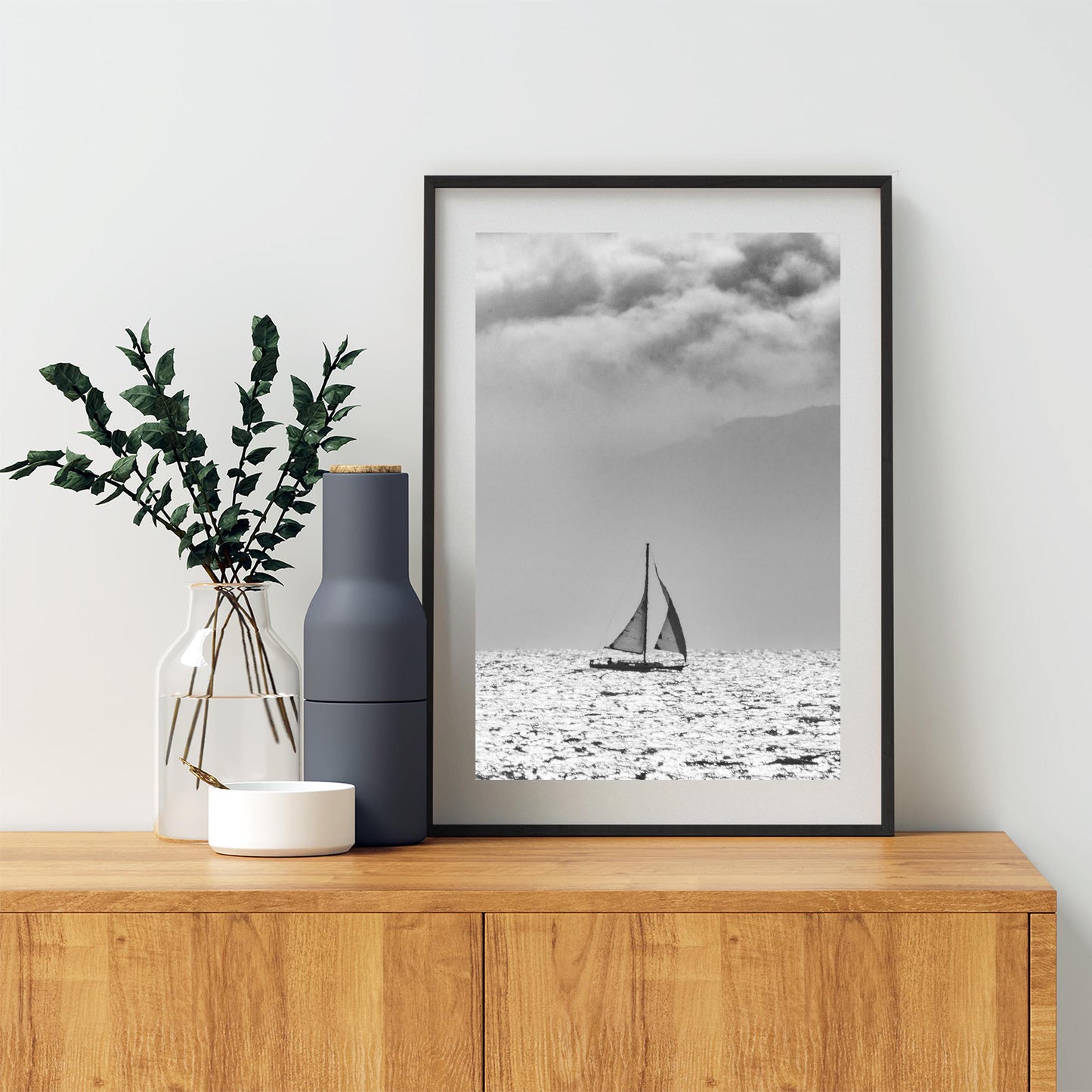 San Francisco Bay Sailboat Picture Print in Black and White