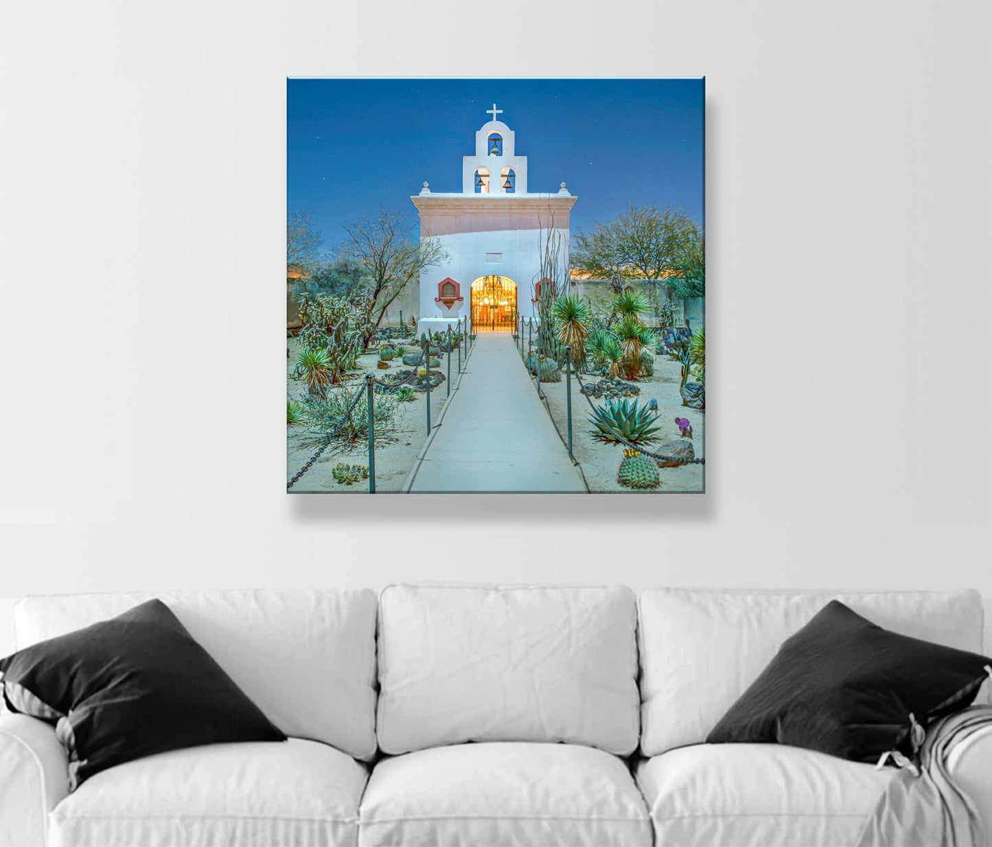 Tucson Arizona Mission at Night – Southwestern Desert Art Print