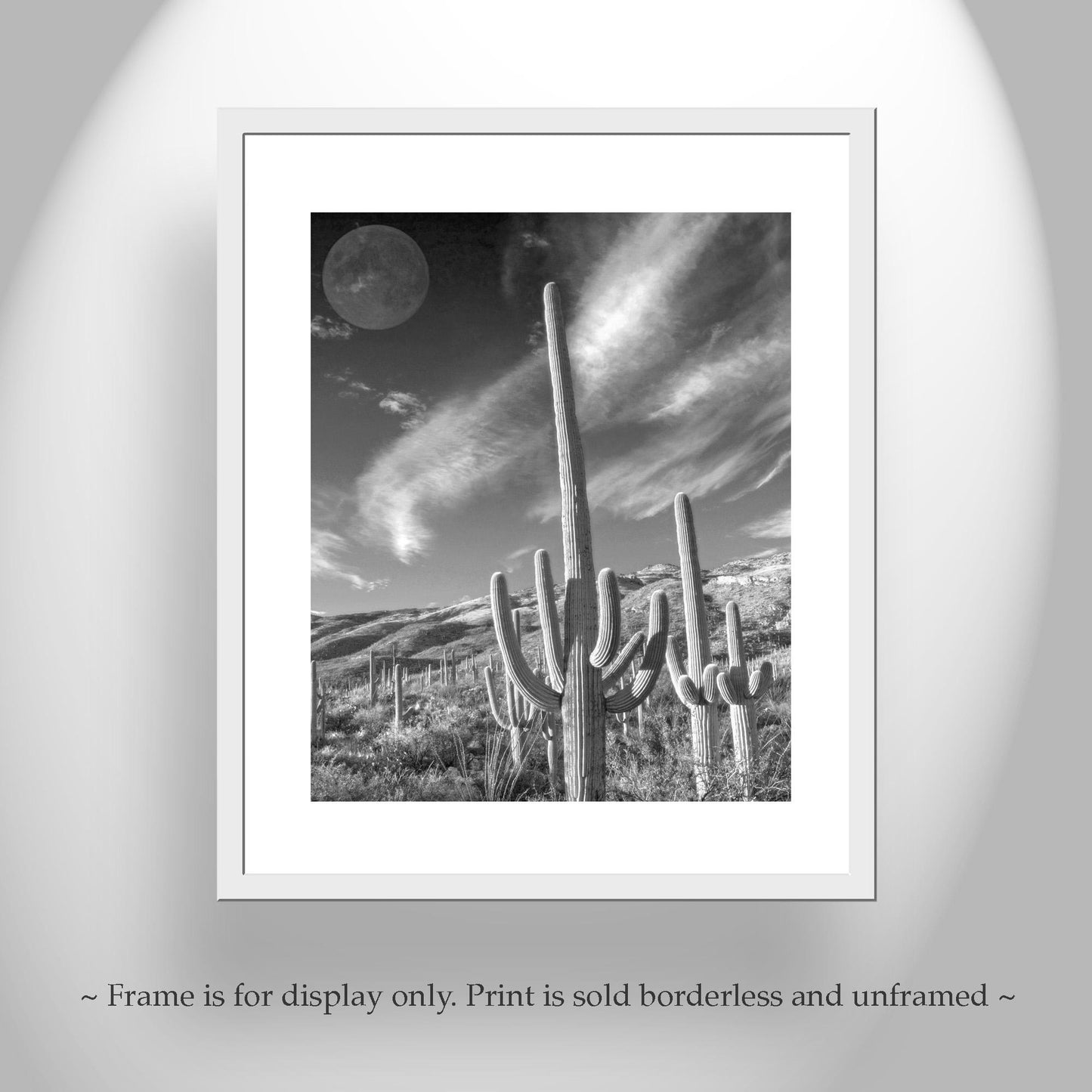 Surreal Desert Cactus Moon Art | Southwestern Wall Decor in Sepia