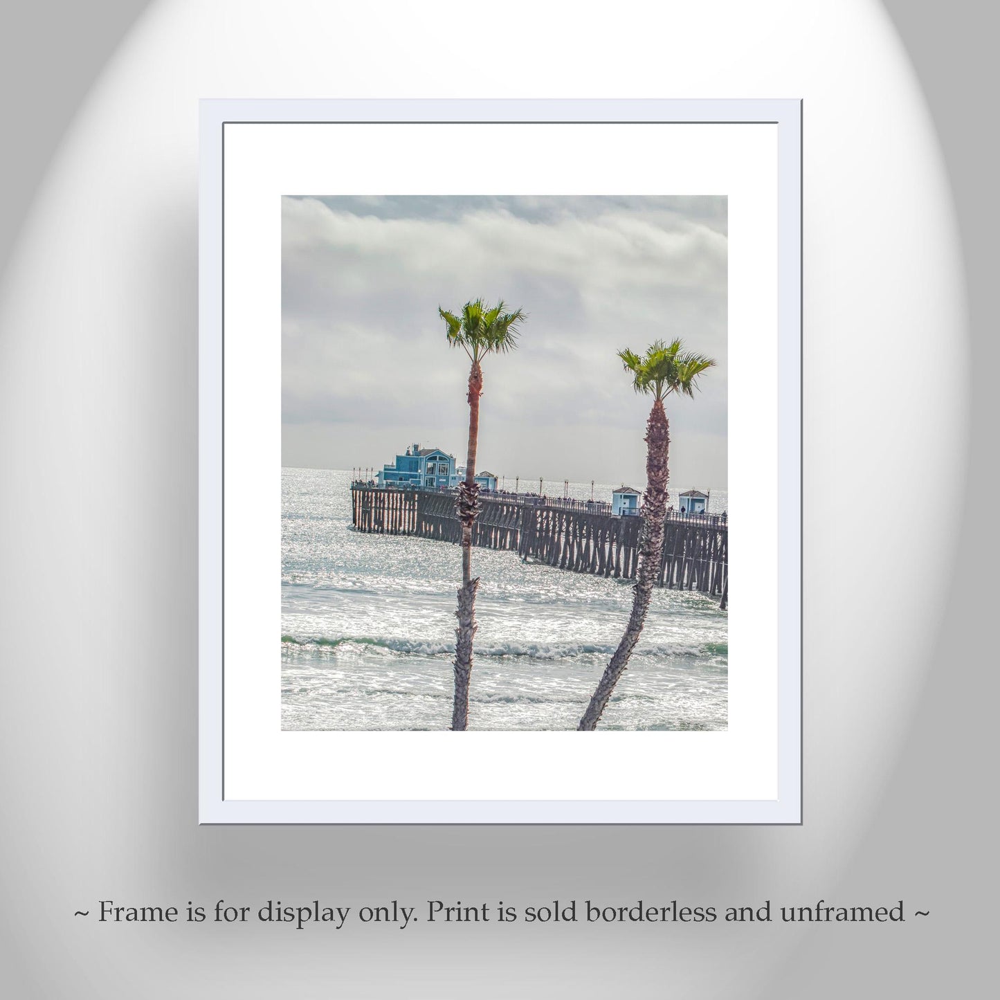 Oceanside Pier San Diego California Beach Photography Art Print with Palm Trees as Home Decor