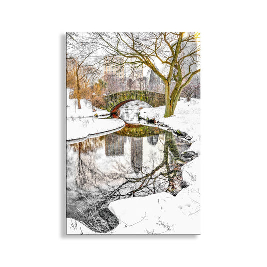 Gapstow Bridge Central Park Winter Pond | New York City Canvas Art Print