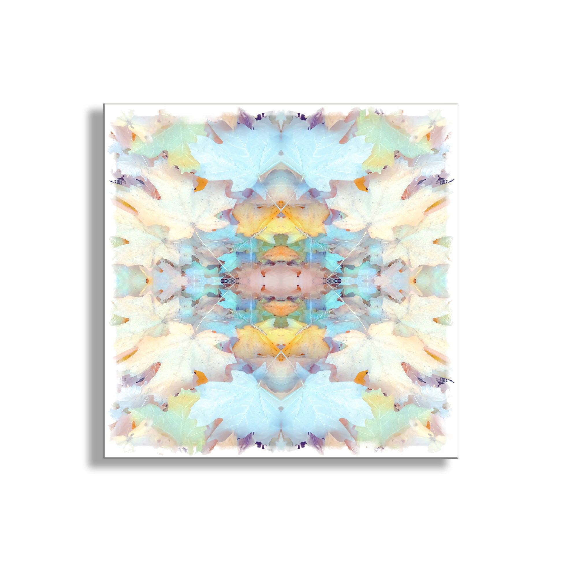Colorful abstract pattern on a white background. Autumn Leaves Pastel Wall Decor with Abstract Kaleidoscope Style