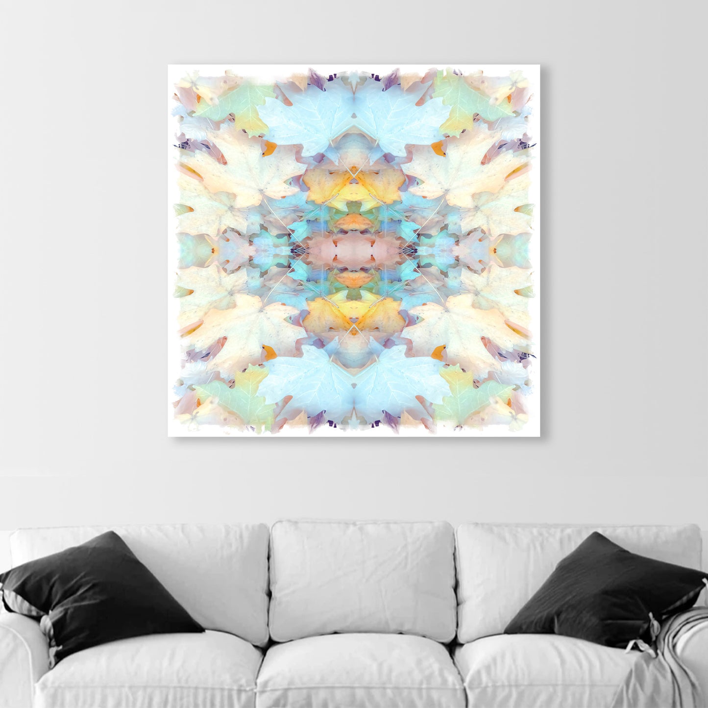 Autumn Leaves Pastel Wall Decor with Abstract Kaleidoscope Style
