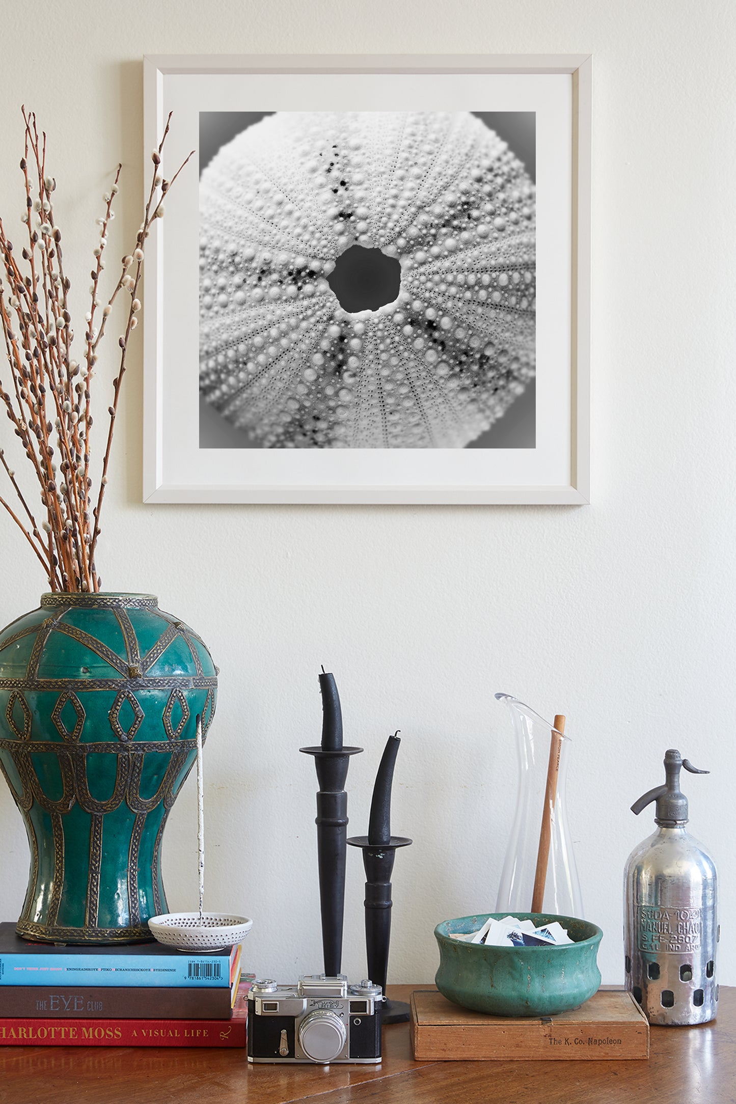 Sea Urchin Print for Home or Bathroom with Grey Seashell