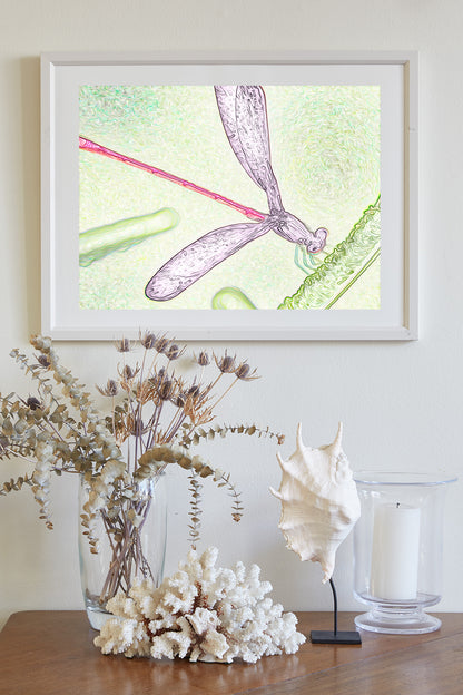 Damselfly Insect Nature Art Print Whimsical Wall Decor