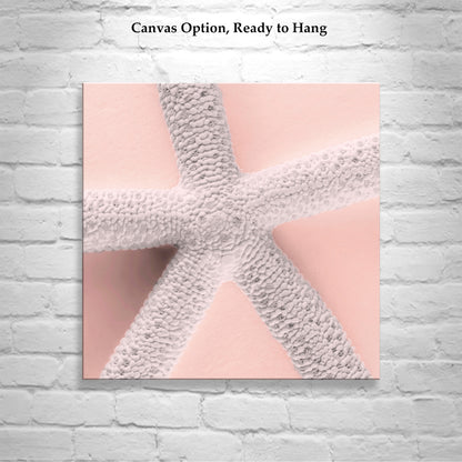 Minimalist Starfish Art Print in White & Pink – Coastal Beach Decor for Bath or Home
