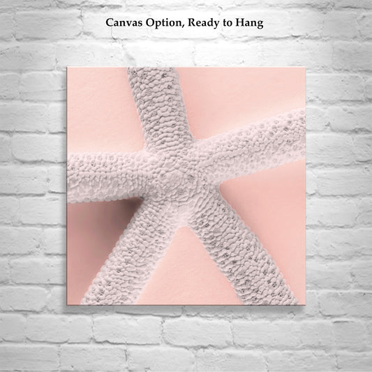 Minimalist Starfish Art Print in White & Pink – Coastal Beach Decor for Bath or Home