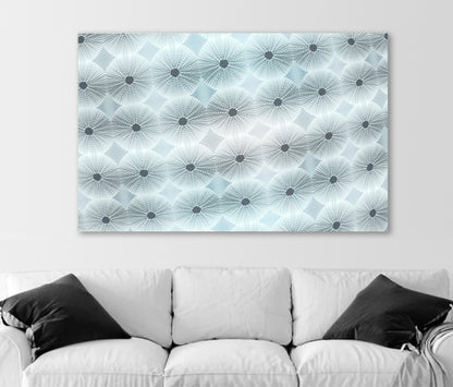 Framed Canvas Print with Abstract Seashell Sea Urchin in Pastel Blue
