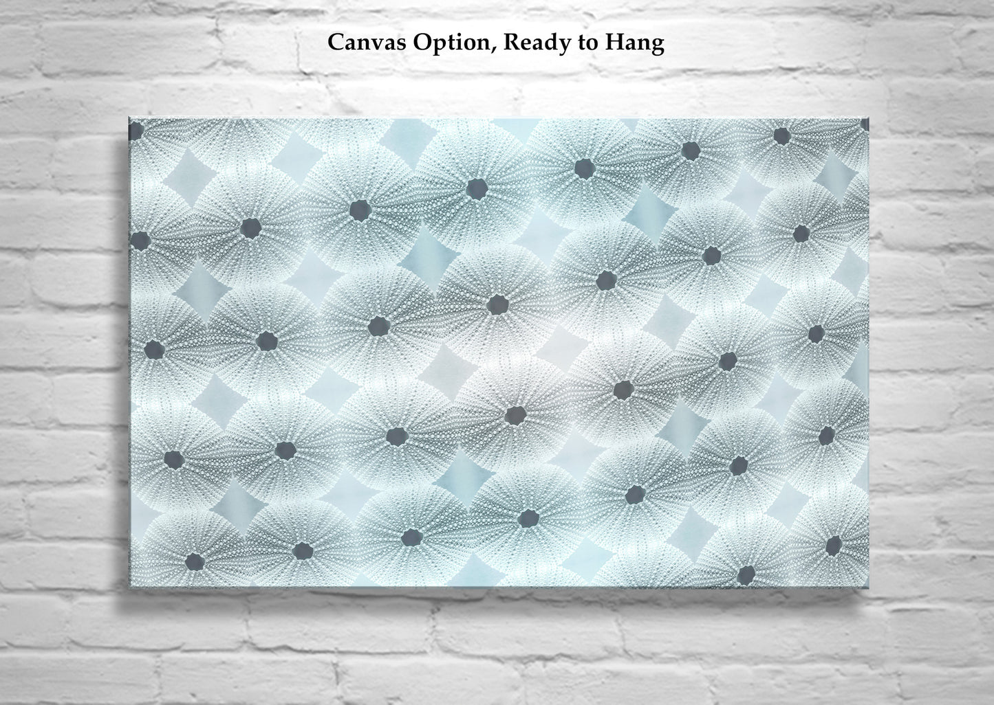 Framed Canvas Print with Abstract Seashell Sea Urchin in Pastel Blue