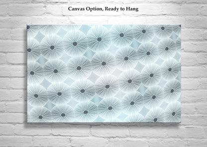 Framed Canvas Print with Abstract Seashell Sea Urchin in Pastel Blue