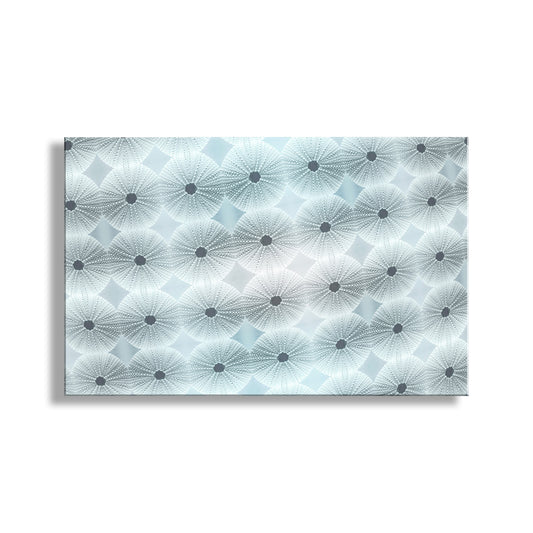 Abstract patterned paper with geometric design on a white background. Framed Canvas Print with Abstract Seashell Sea Urchin in Pastel Blue