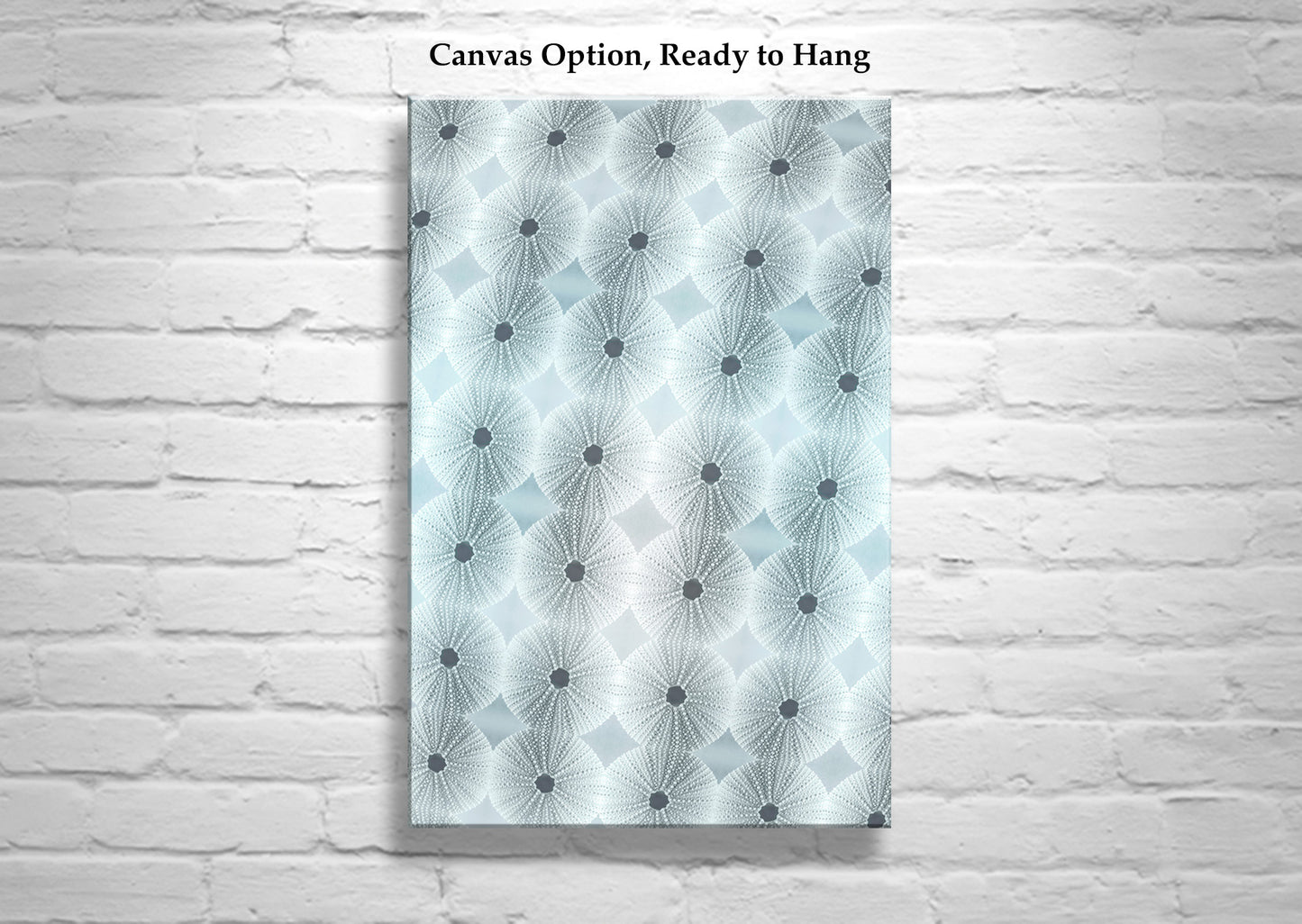 Pale Blue Wall Decor Print with Abstract Sea Urchin Shells on Framed Canvas