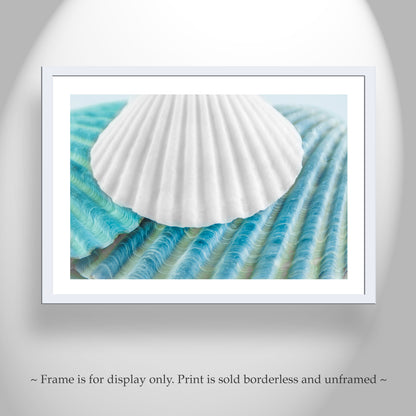 Seashell Wall Decor in Pale Blue for Bathroom or Home on Framed Canvas as Gift Idea