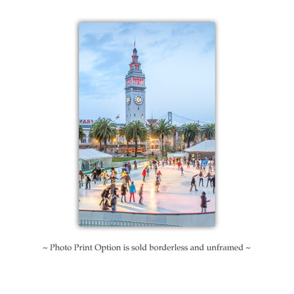 San Francisco Holiday Wall Art | Ferry Building at Embarcadero with Clock Tower | Ice Skating in Winter Photograph