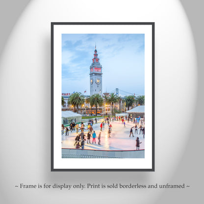 San Francisco Holiday Wall Art | Ferry Building at Embarcadero with Clock Tower | Ice Skating in Winter Photograph
