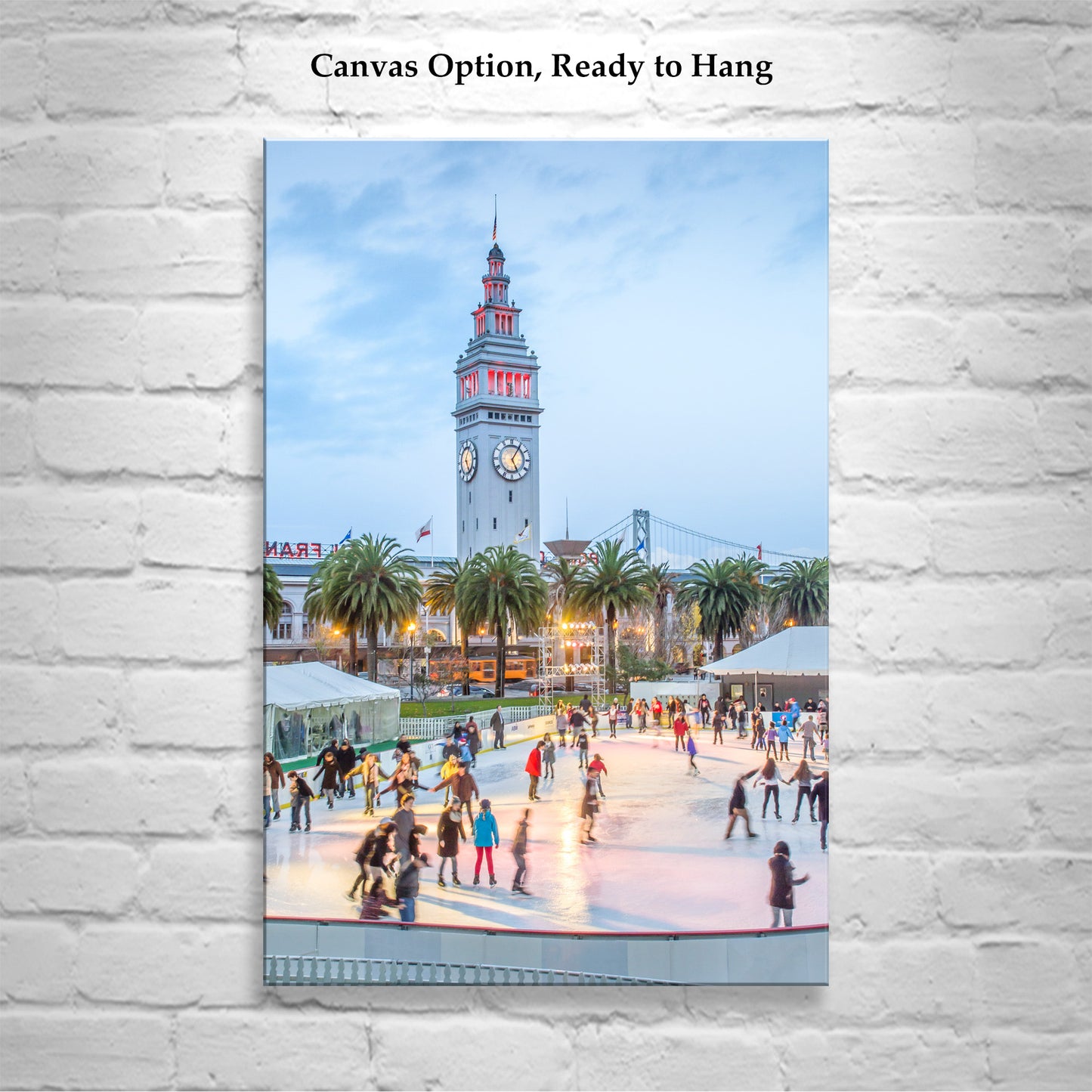 San Francisco Holiday Wall Art | Ferry Building at Embarcadero with Clock Tower | Ice Skating in Winter Photograph