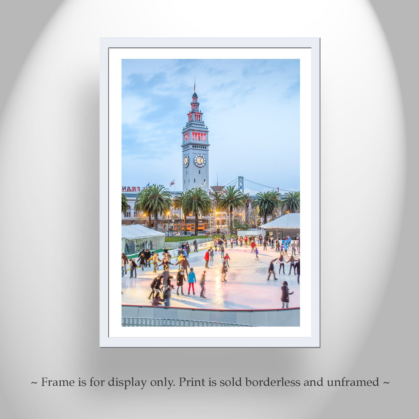 San Francisco Holiday Wall Art | Ferry Building at Embarcadero with Clock Tower | Ice Skating in Winter Photograph