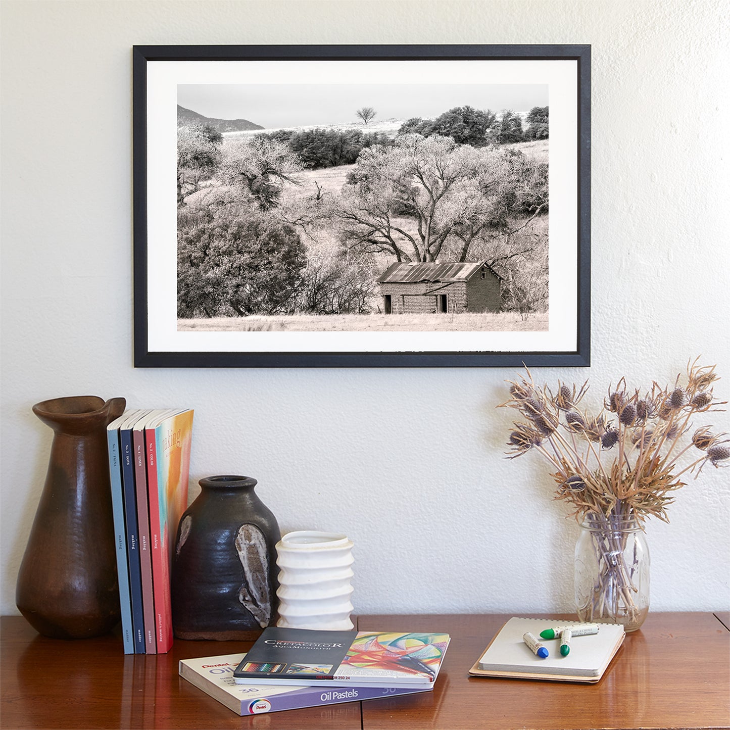 Adobe Barn Ranch Landscape Art Print from Arizona-Mexico Border