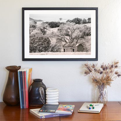 Adobe Barn Ranch Landscape Art Print from Arizona-Mexico Border