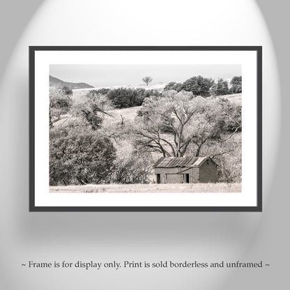 Adobe Barn Ranch Landscape Art Print from Arizona-Mexico Border