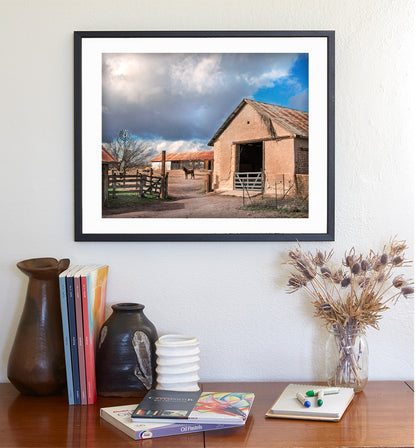 Vintage Ranch Photography with Old Adobe Barn & Horse at Empire Ranch Sonoita Arizona