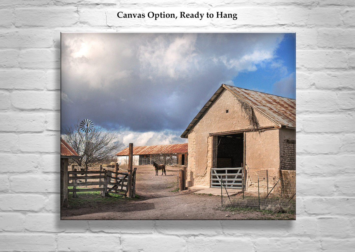 Vintage Ranch Photography with Old Adobe Barn & Horse at Empire Ranch Sonoita Arizona