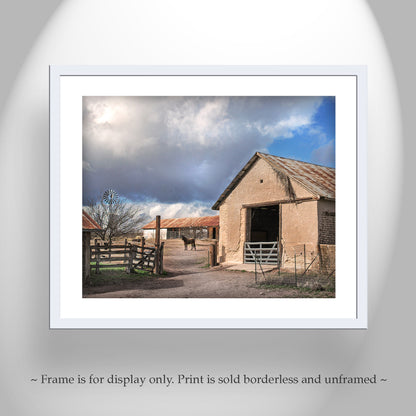 Vintage Ranch Photography with Old Adobe Barn & Horse at Empire Ranch Sonoita Arizona