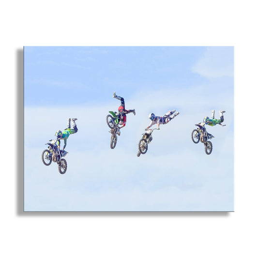 Motocross Art Print with Dirt Bikes in Flight